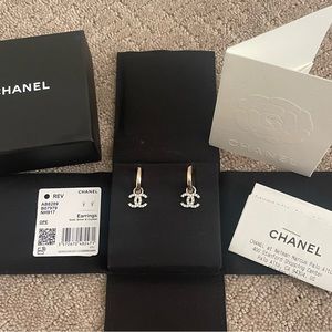 Gold/ Crystal Chanel CC hoop earrings